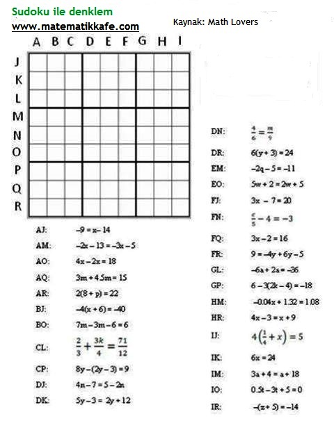 Su doku ile denklem matematikkafe.com